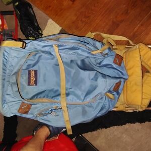 Jansport Sky Blue Backpack with Tan Accents